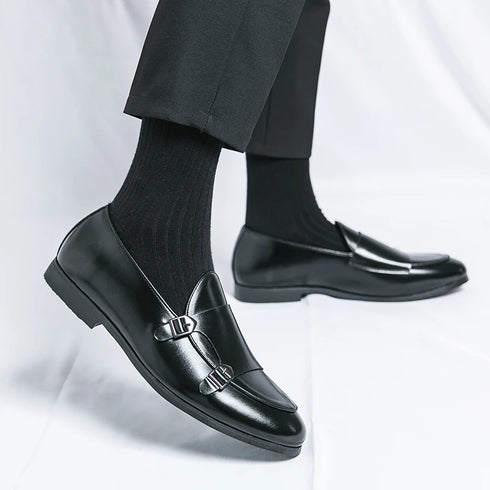 Men's Leather Formal Monk Shoes for Business Office and Wedding Events